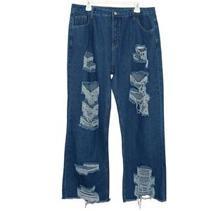 Women’s Plus Size Dark Wash Distressed Ripped Jeans 3XL Streetwear Grunge